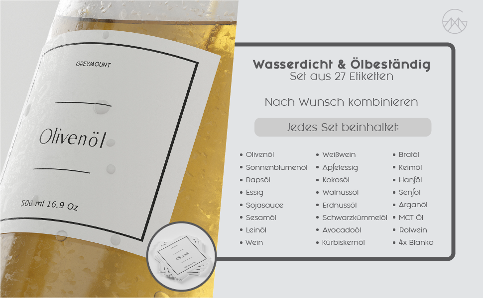 Ölflasche Etiketten Schwarz (27 Etiketten)