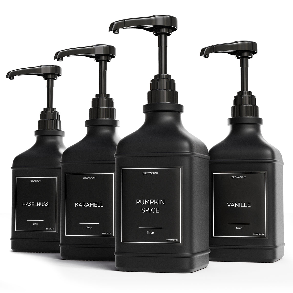 Sirup Spender Glas Schwarz (4er Set, 500ml)