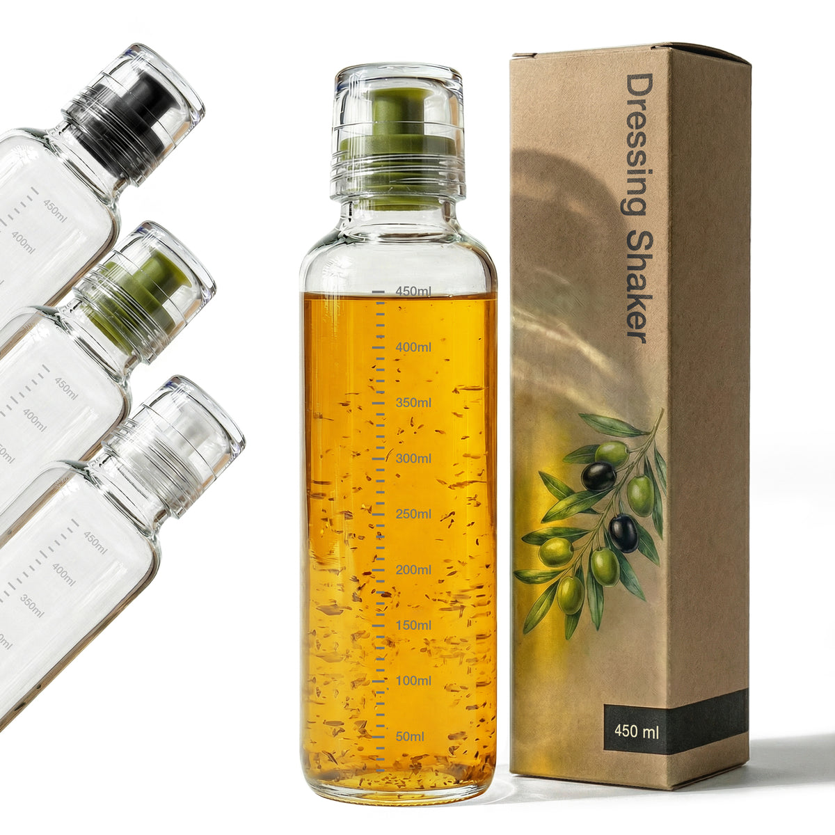 Dressingshaker aus Glas mit Skalierung 450ml (Grün)