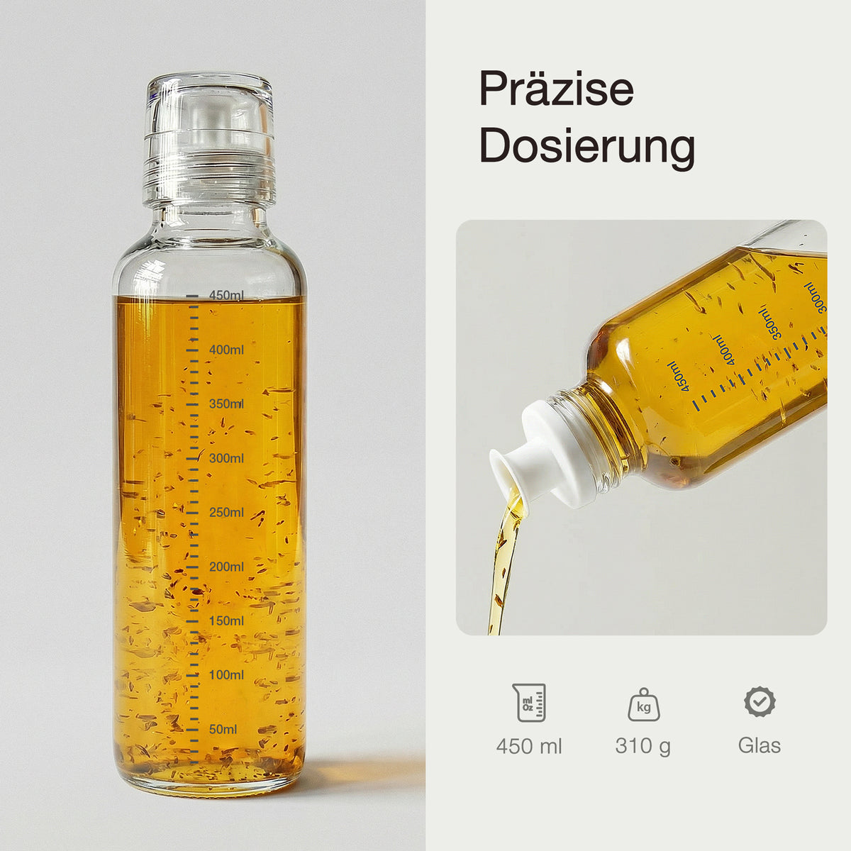 Dressingshaker aus Glas mit Skalierung 450ml (Weiß)