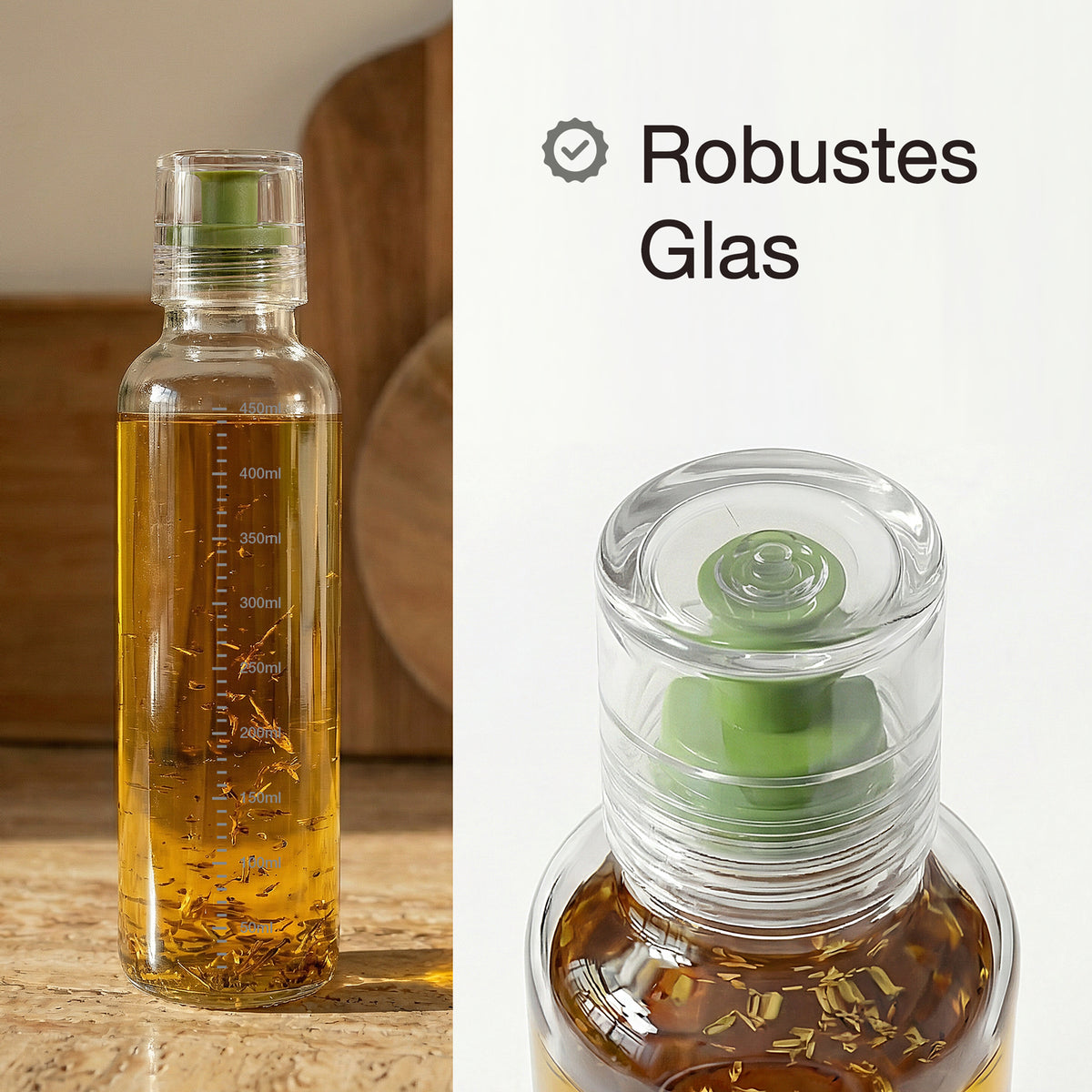 Dressingshaker aus Glas mit Skalierung 450ml (Grün)