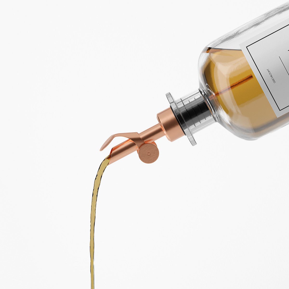 Ölflasche aus Glas mit Ausgießer Rose Gold (Weiß Etiketten, 500ml)