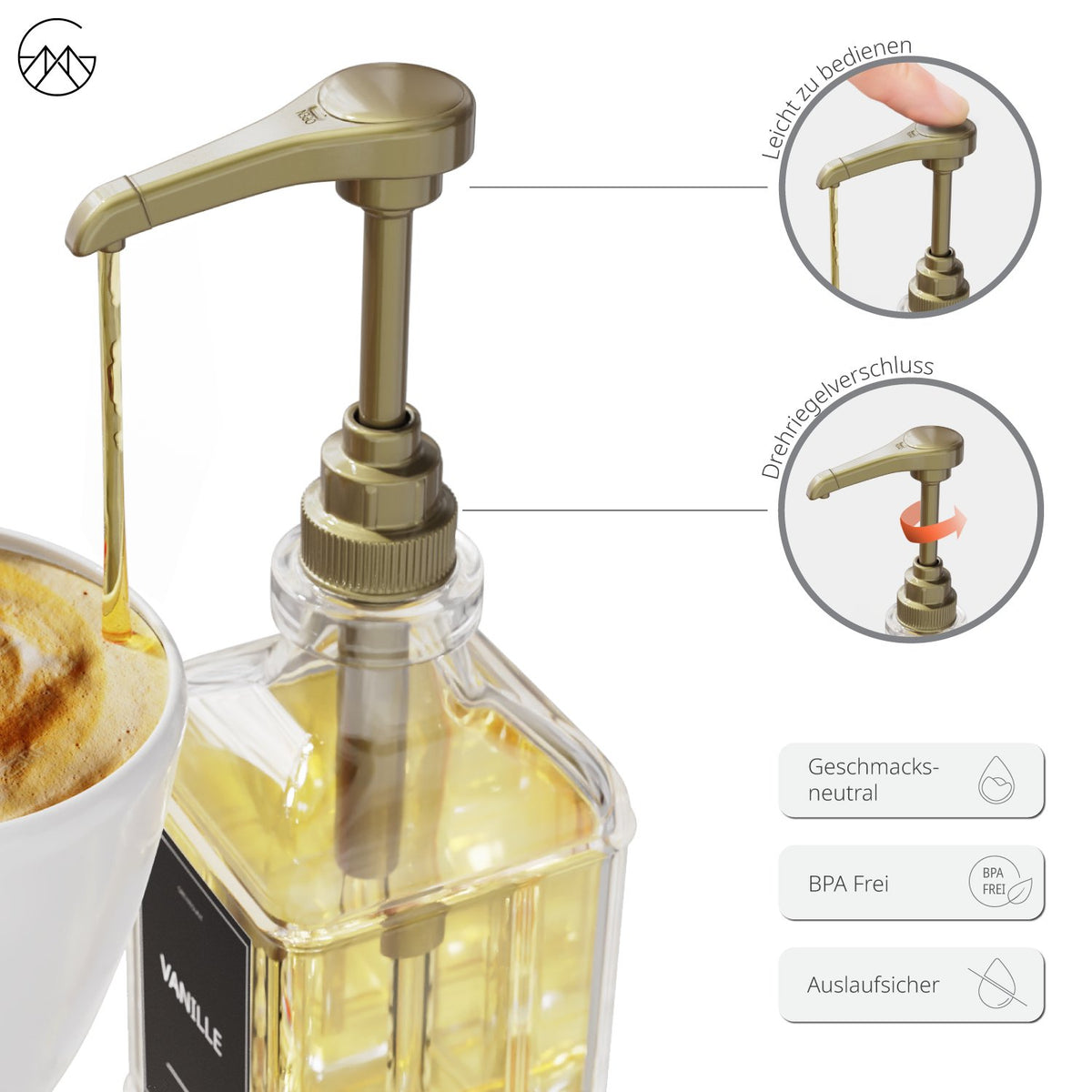 Sirup Spender Schwarz Gold (4er Set, 500ml) - Greymount