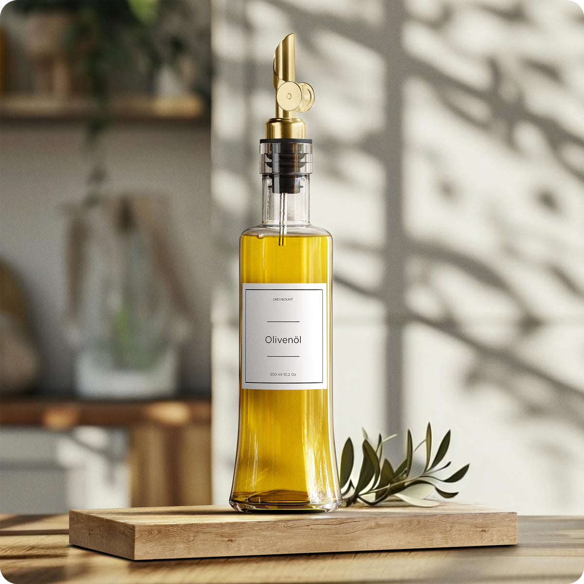 Ölflasche aus Glas mit Ausgießer Gold (2er Set, 300ml)