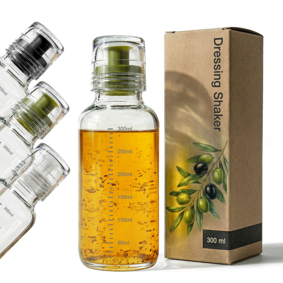 Dressingshaker aus Glas mit Skalierung 300ml (Grün)