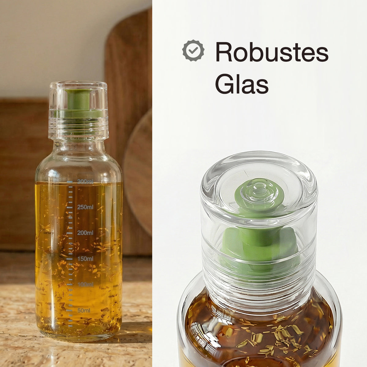 Dressingshaker aus Glas mit Skalierung 300ml (Grün)