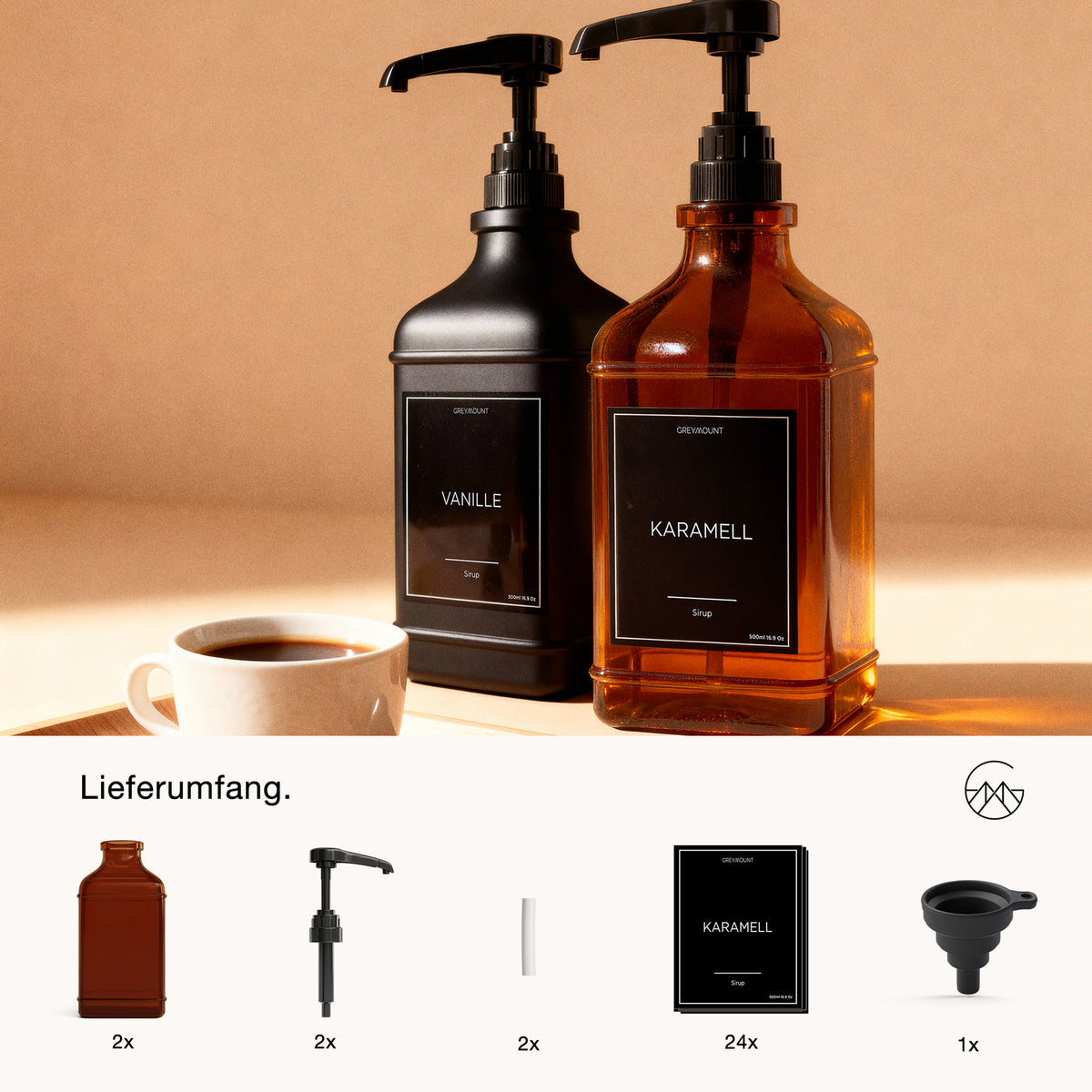 Sirup Spender Braun Glas (2er Set, 500ml)