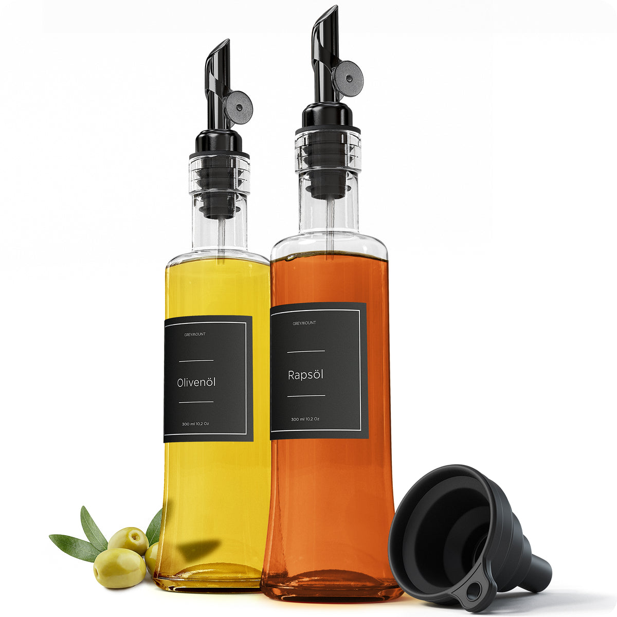 Ölflasche aus Glas mit Ausgießer Schwarz (2er Set, 300ml)