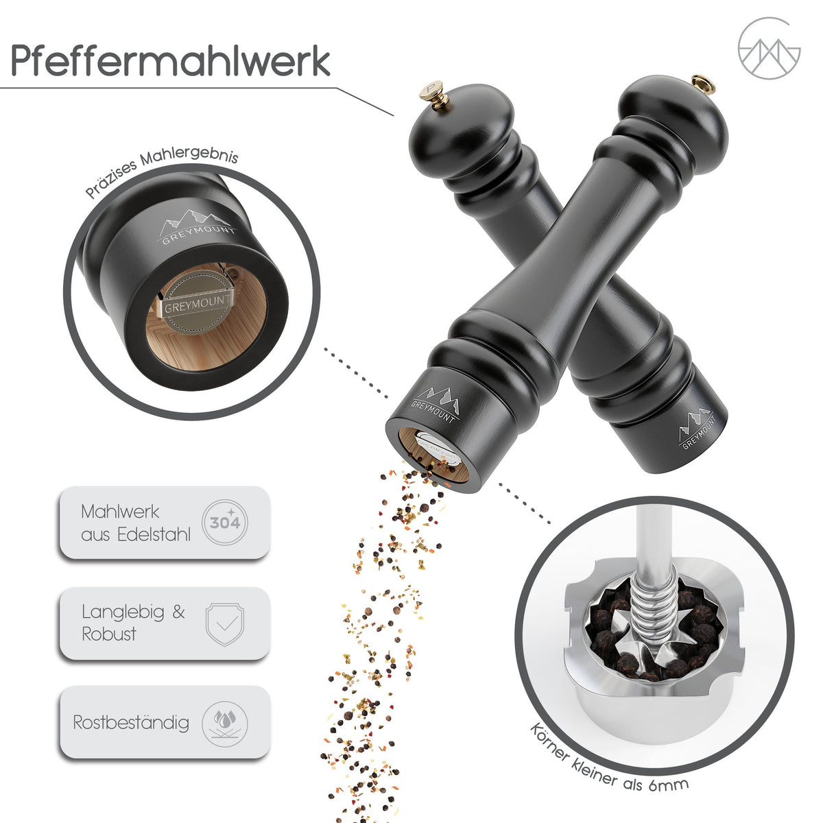 CAUCASUS - Salz- und Pfeffermühle Set (Pure Black, 27 cm) - Greymount