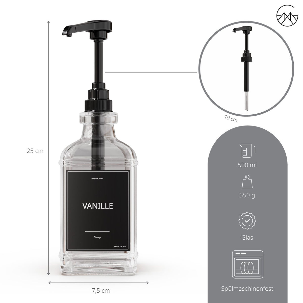 Sirup Spender Schwarz (2er Set, 500ml) - Greymount