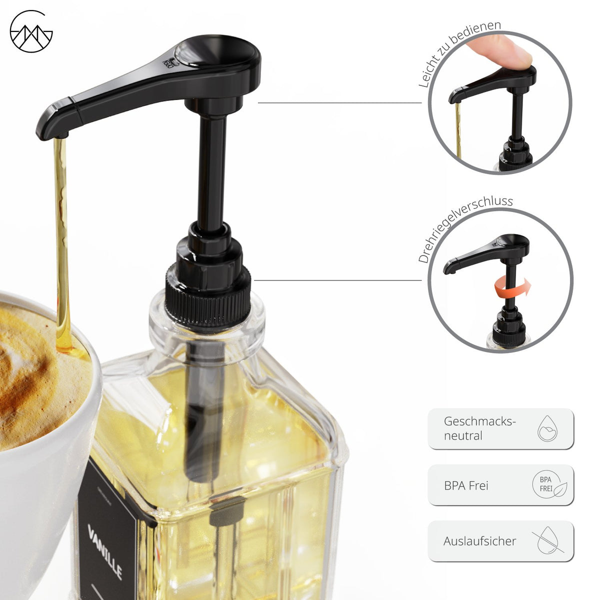 Sirup Spender Schwarz (4er Set, 500ml) - Greymount