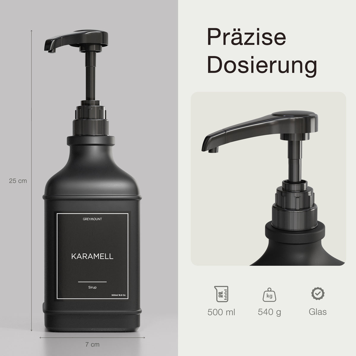 Sirup Spender Glas Schwarz (4er Set, 500ml)