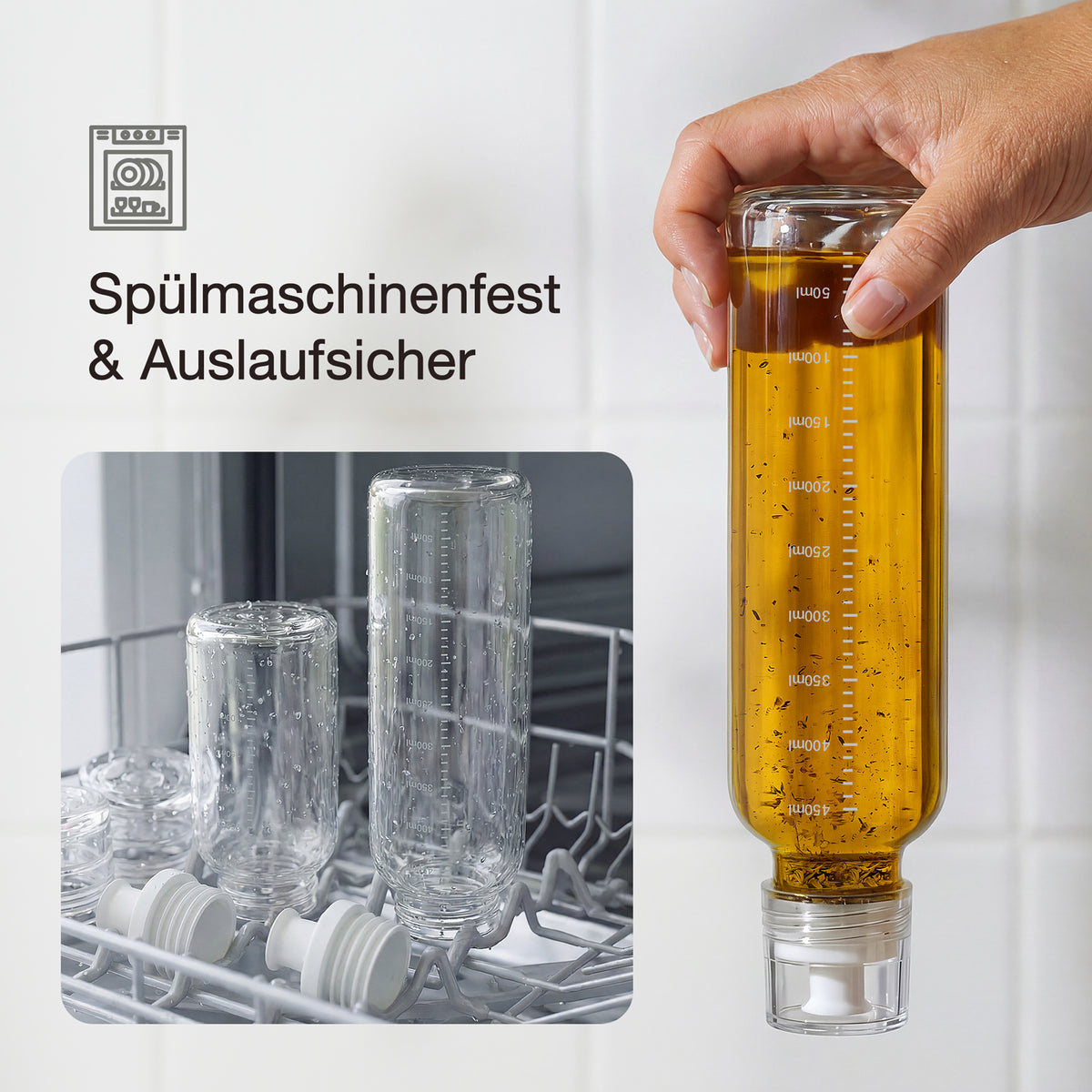 Dressingshaker aus Glas mit Skalierung 450ml (Schwarz)