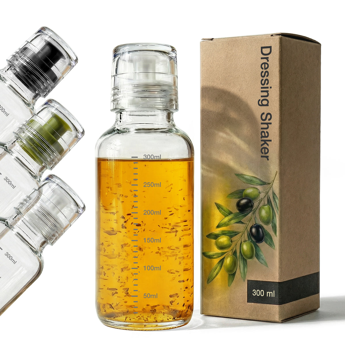 Dressingshaker aus Glas mit Skalierung 300ml (Weiß)