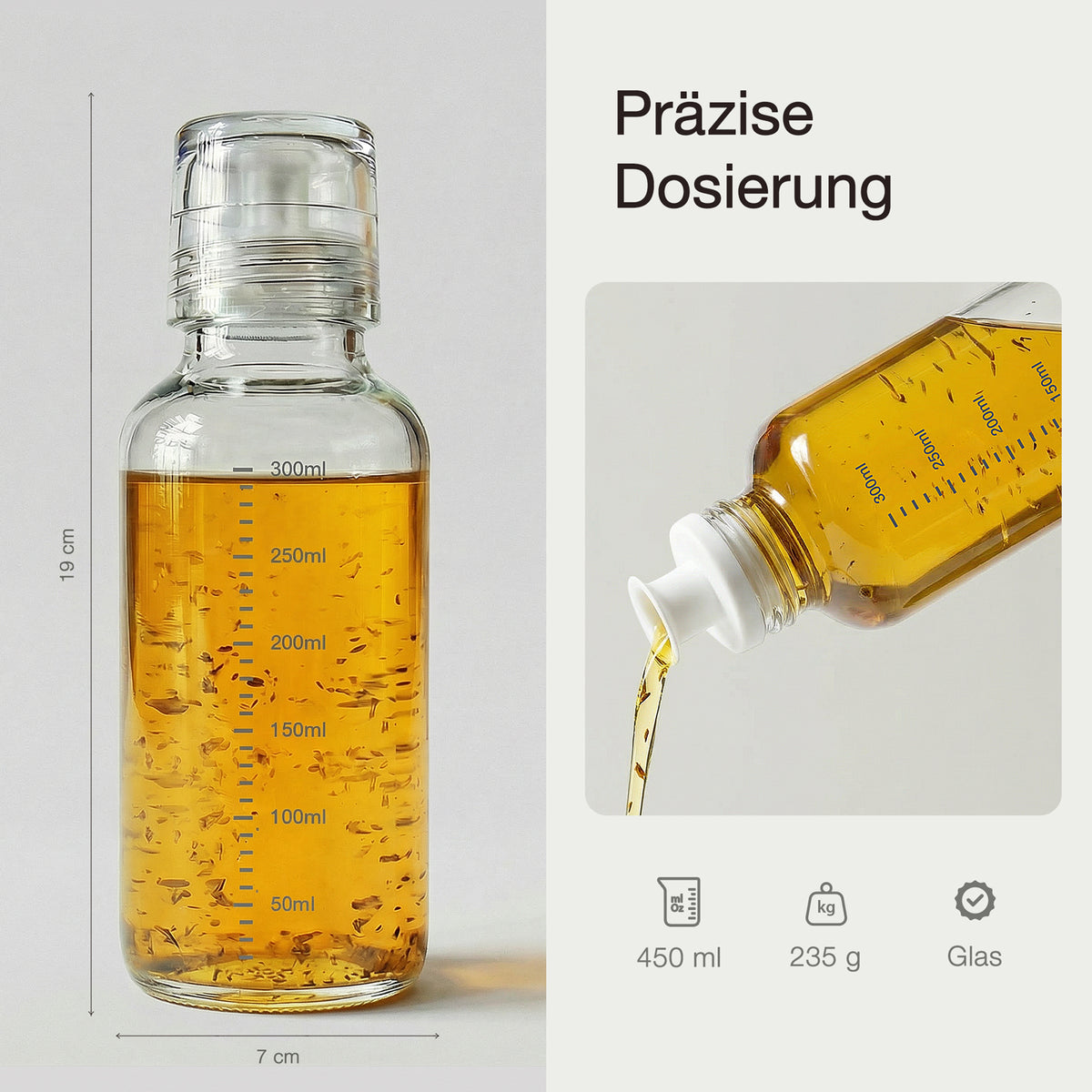 Dressingshaker aus Glas mit Skalierung 300ml (Grün)
