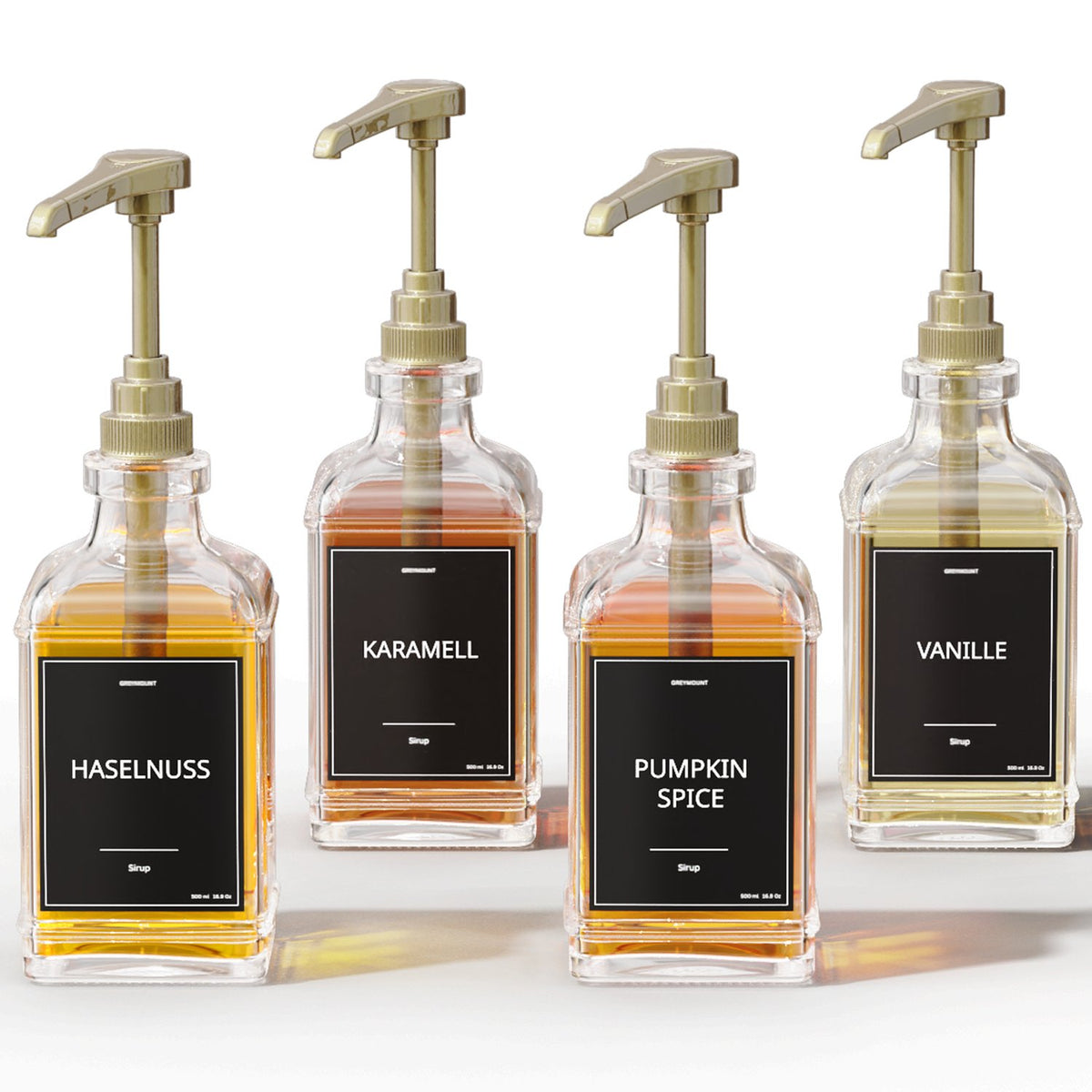 Sirup Spender Schwarz Gold (4er Set, 500ml) - Greymount
