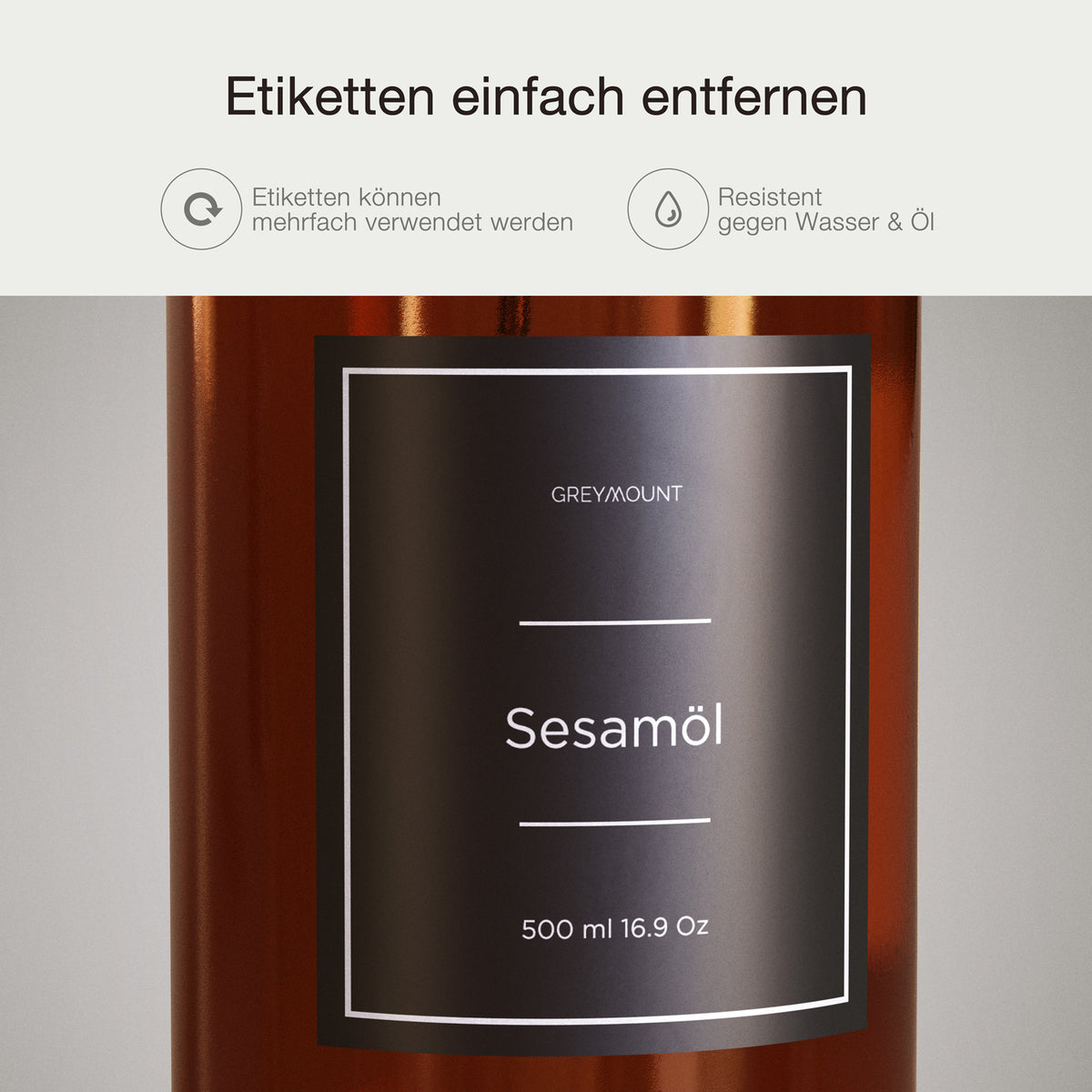 Ölflasche aus Braunglas mit Ausgießer Gold (Schwarz Etiketten, 500 ml)