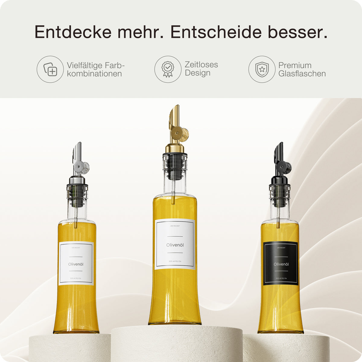 Ölflasche aus Glas mit Ausgießer Gold (2er Set, 300ml)