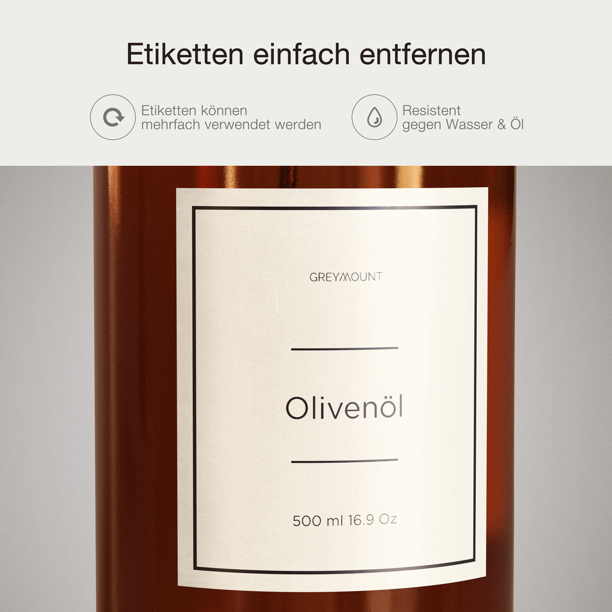 Ölflasche aus Braunglas mit Ausgießer Silber (Sand Etiketten, 500 ml)