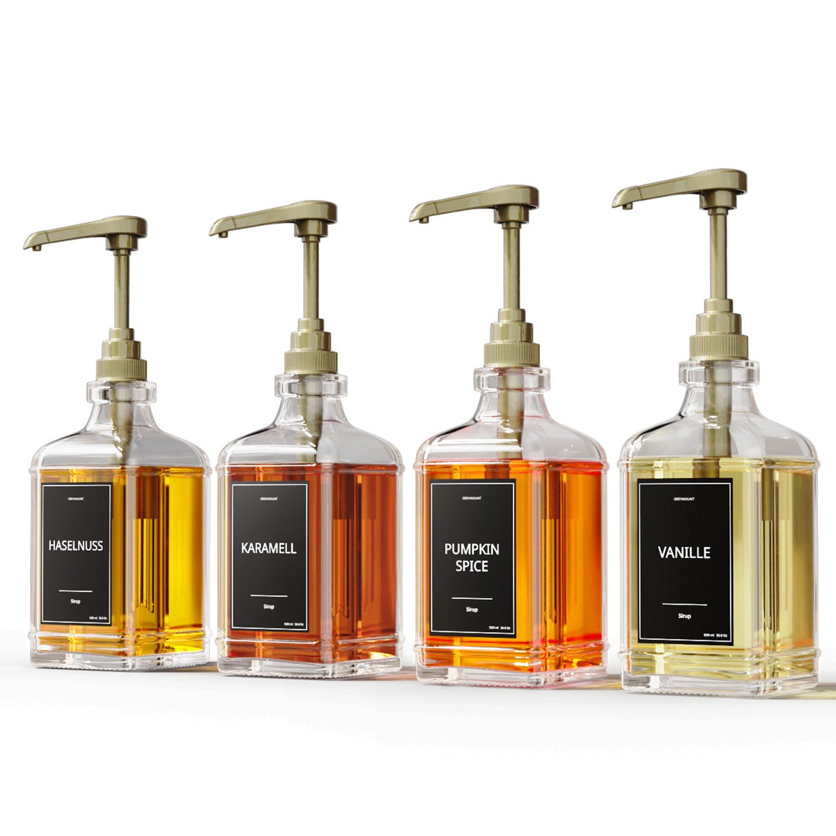 Sirup Spender Schwarz Gold (4er Set, 500ml) - Greymount