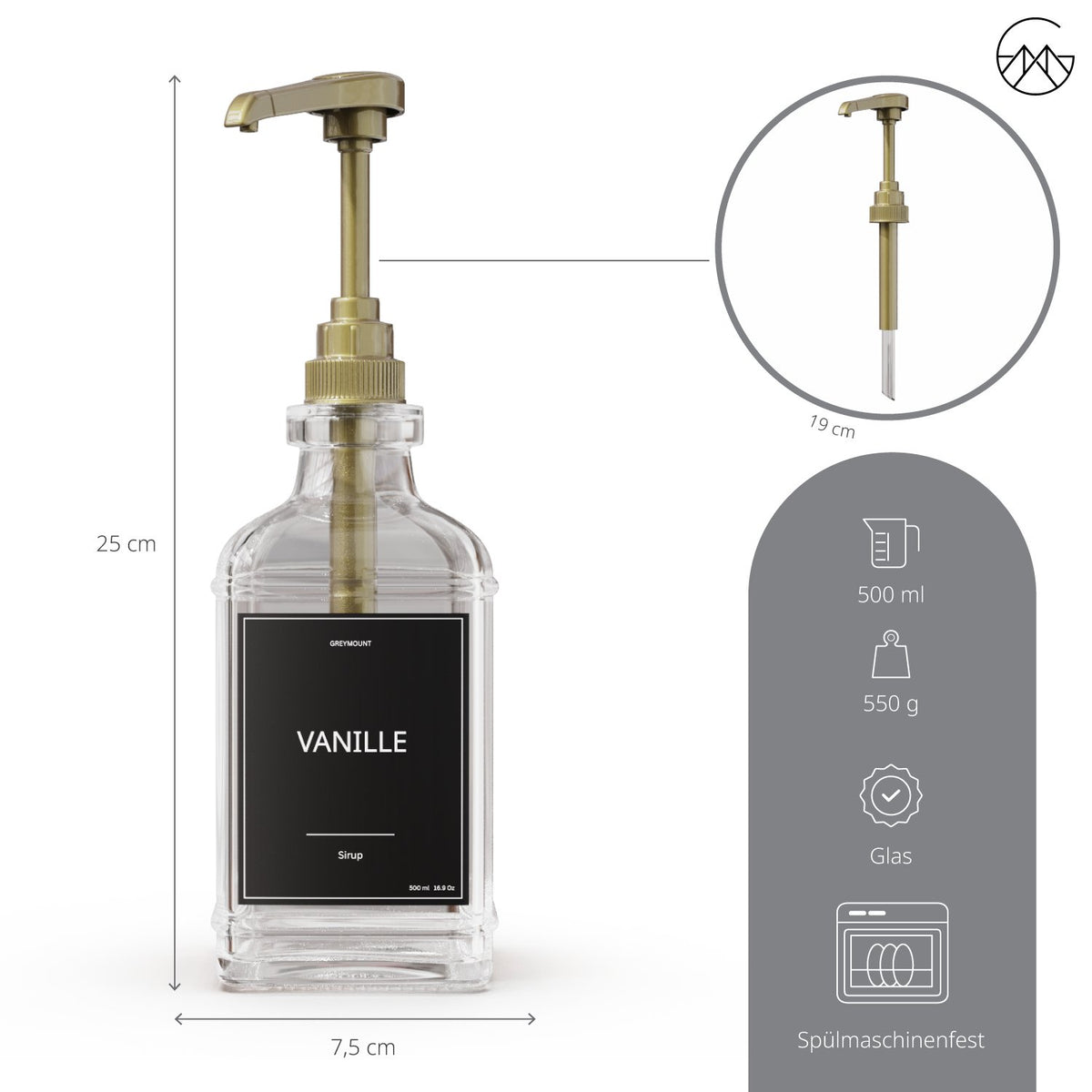 Sirup Spender Schwarz Gold (2er Set, 500ml) - Greymount