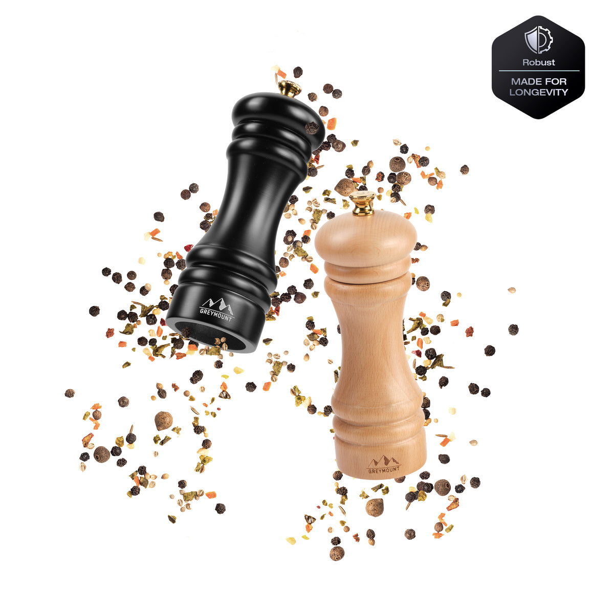 FUJI - Salz- und Pfeffermühle Set (Black/Wood, 17 cm) - Greymount