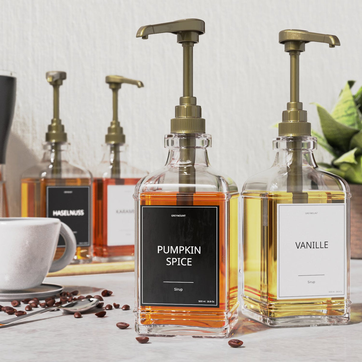 Sirup Spender Gold (4er Set, 500ml) - Greymount